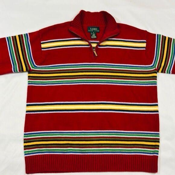 Ralph Lauren Striped Multi Colored Quarter Zip Turtle Neck Sweater - Picture 3 of 10